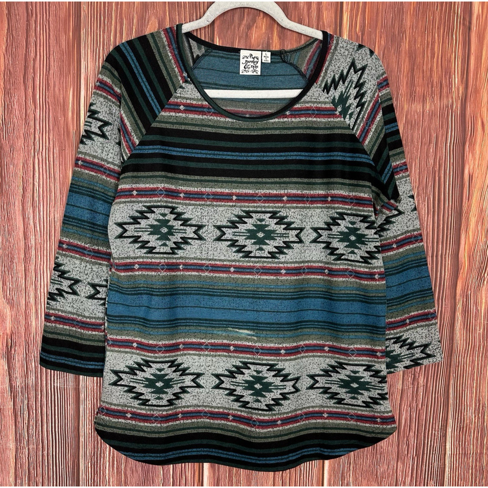 Parsley & Sage Multicolor Geometric Aztec Long‎ Sleeve Top Womens Large L